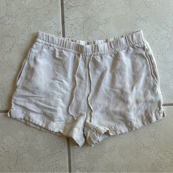 H & M Linen Viscose Blend Shorts Women Small Drawstring Pockets Beige - Picture 1 of 7